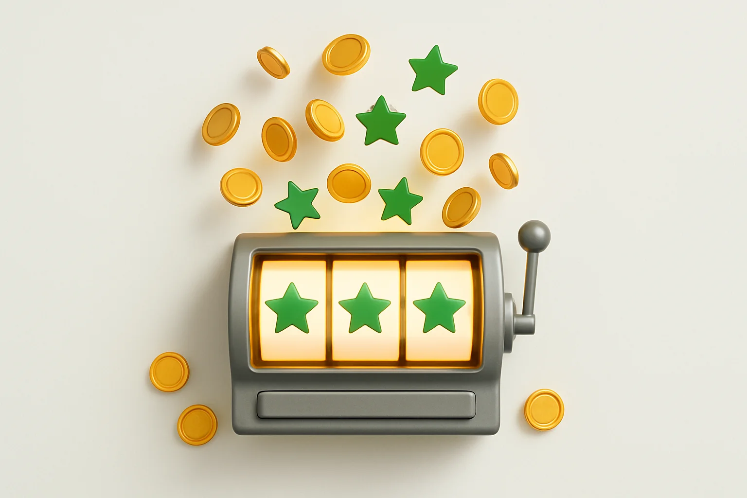 Jackpot Slot Scene Slot machine jackpot with floating coins and stars on white background